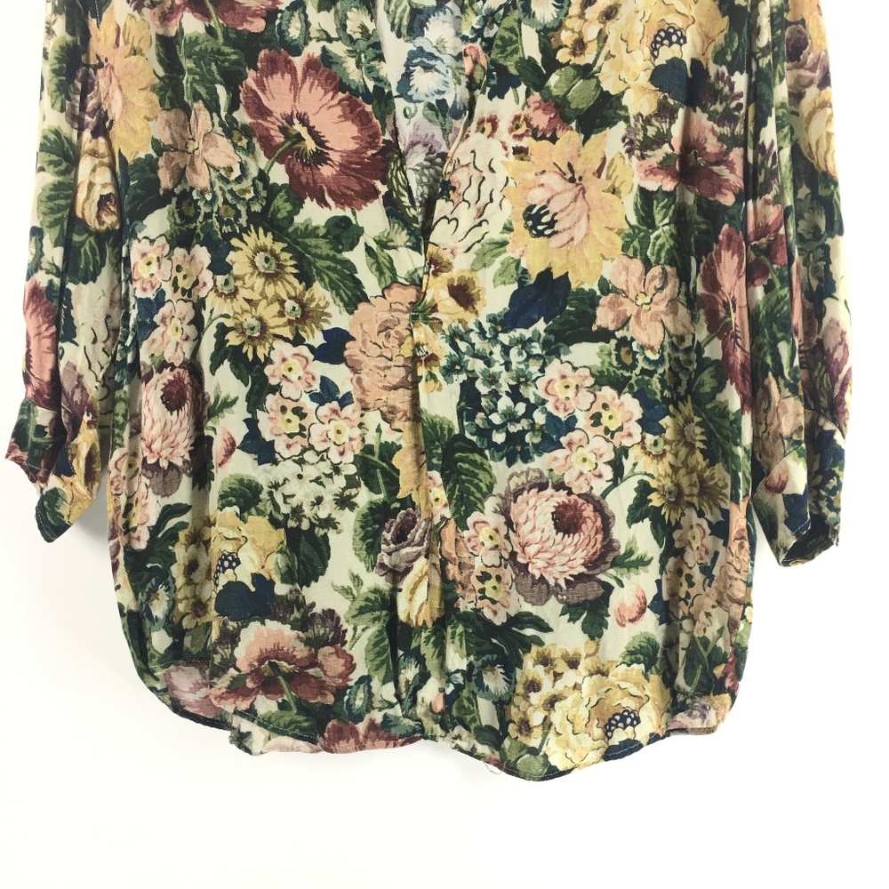 4/25 Zara Womens Floral Print Blouse Shirt Loose - Picture 2 of 8